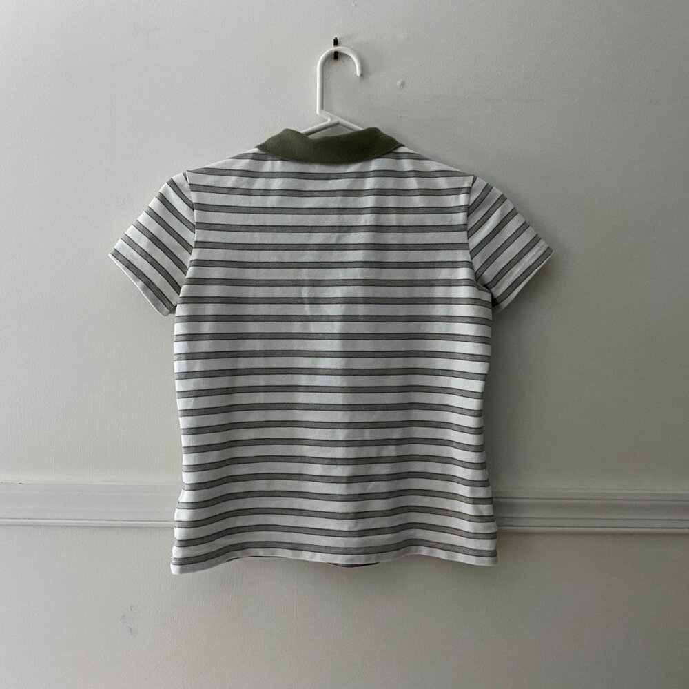 Vintage Lacoste‎ Fitted Polo White & Gray/ Green Stripes Size S (36) - Picture 2 of 5